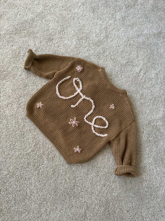 Hand embroidered chunky knit sweater